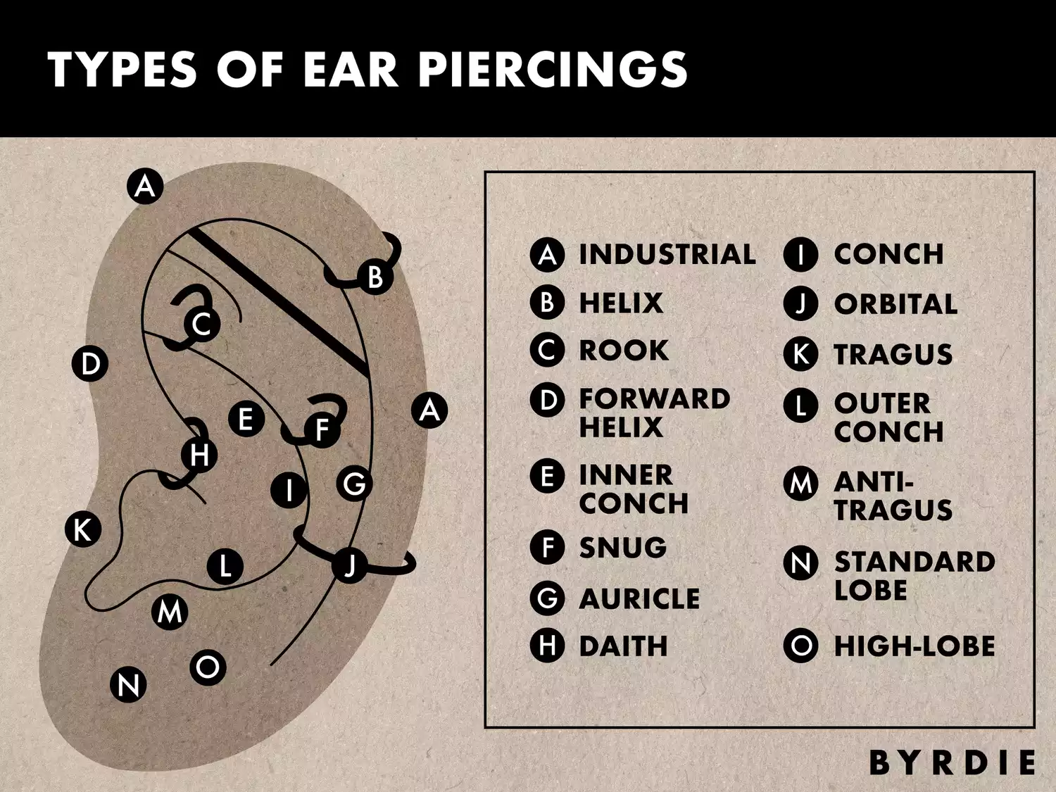 Ear piercing placement diagram