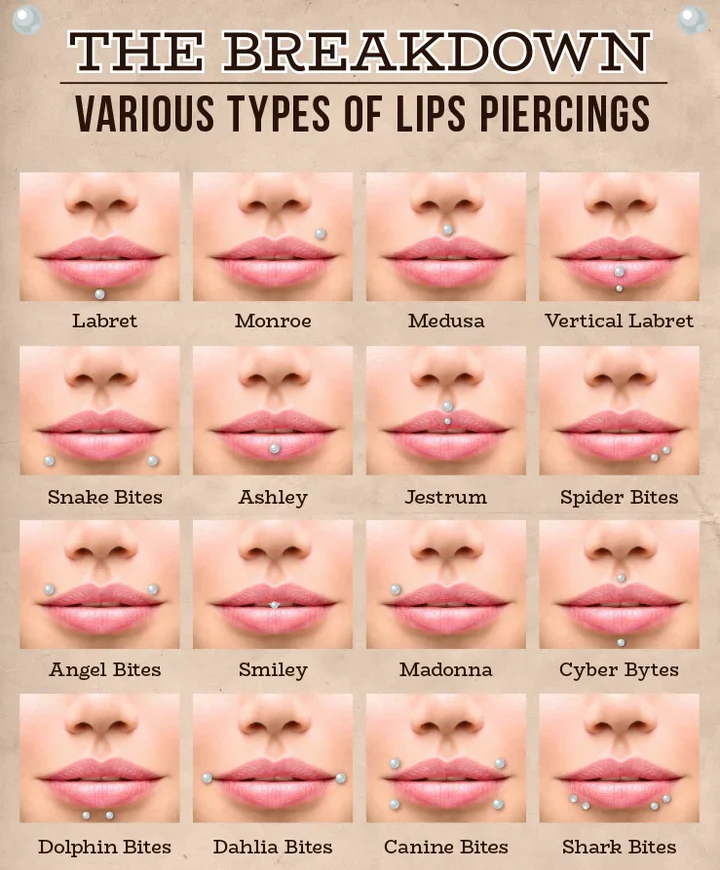 Lip piercing placement diagram